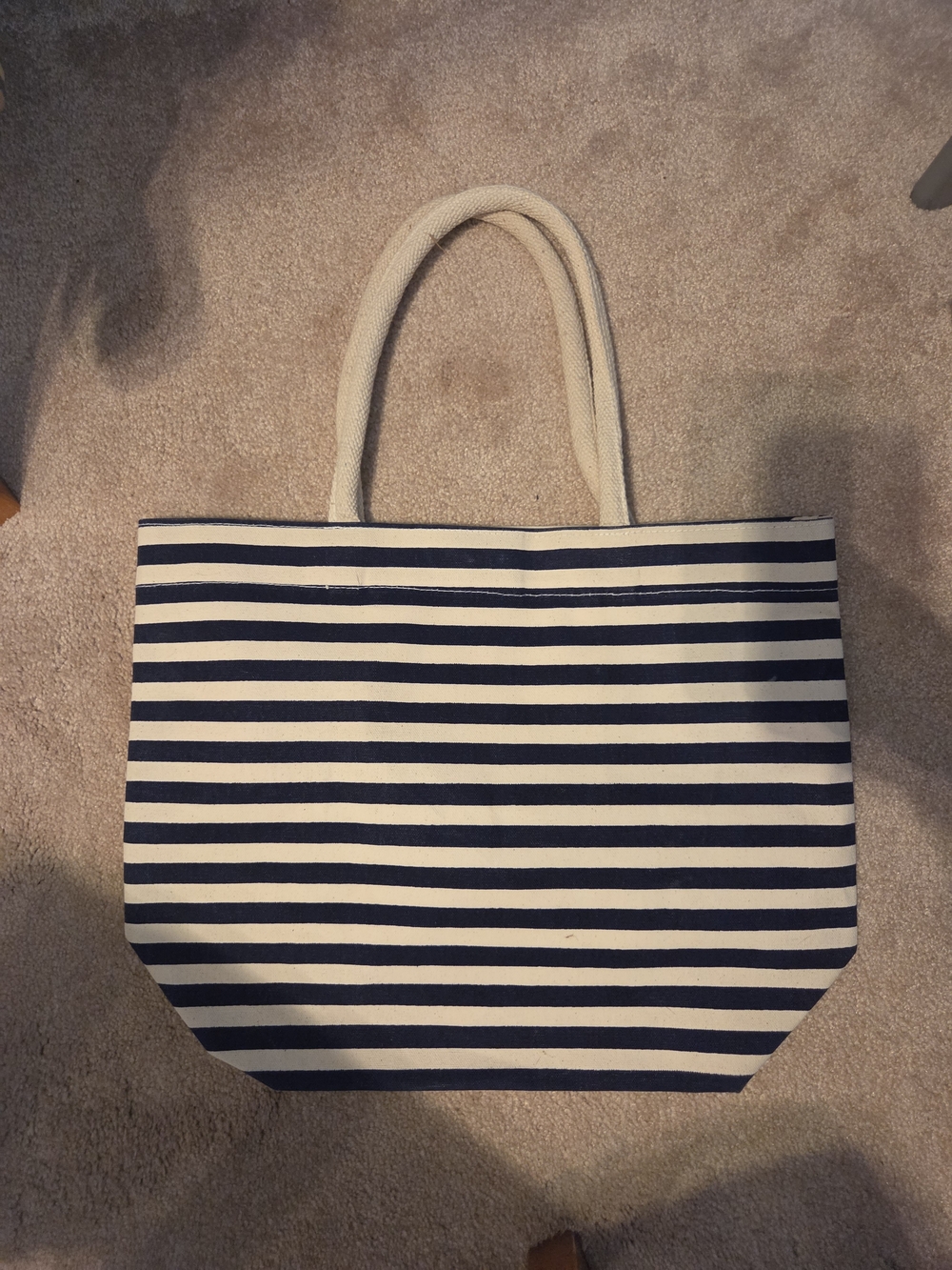 Striped Navy and White Canvas Tote Bag with Rope Handles